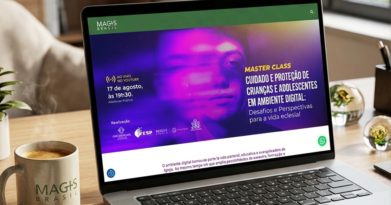 Arte da Master Class sobre cuidado e proteção de crianças e adolescentes no ambiente digital promovida pelo ITESP, MAGIS Brasil e Núcleo Lux Mundi.