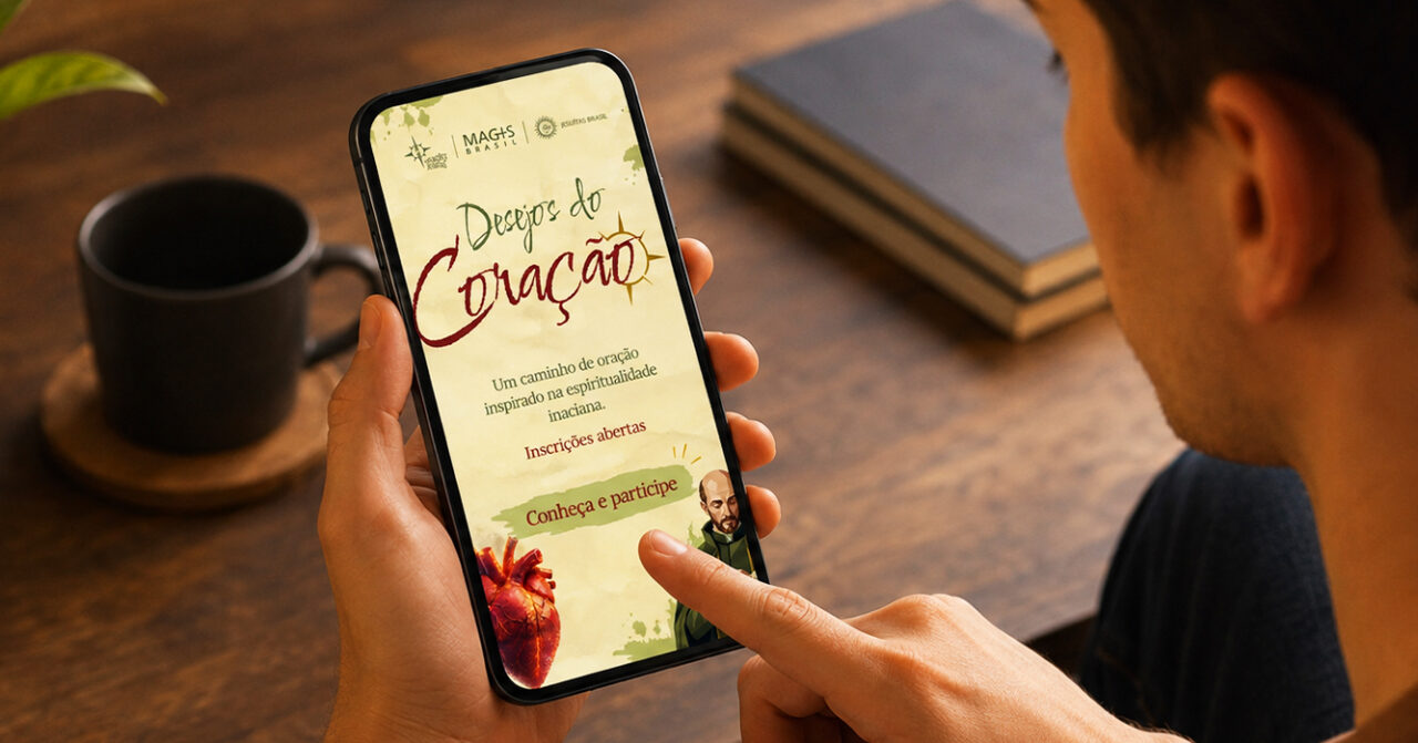 Arte de divulgação do itinerário Desejos do Coração, experiência digital de oração inspirada na espiritualidade inaciana promovida pelo MAGIS Brasil.